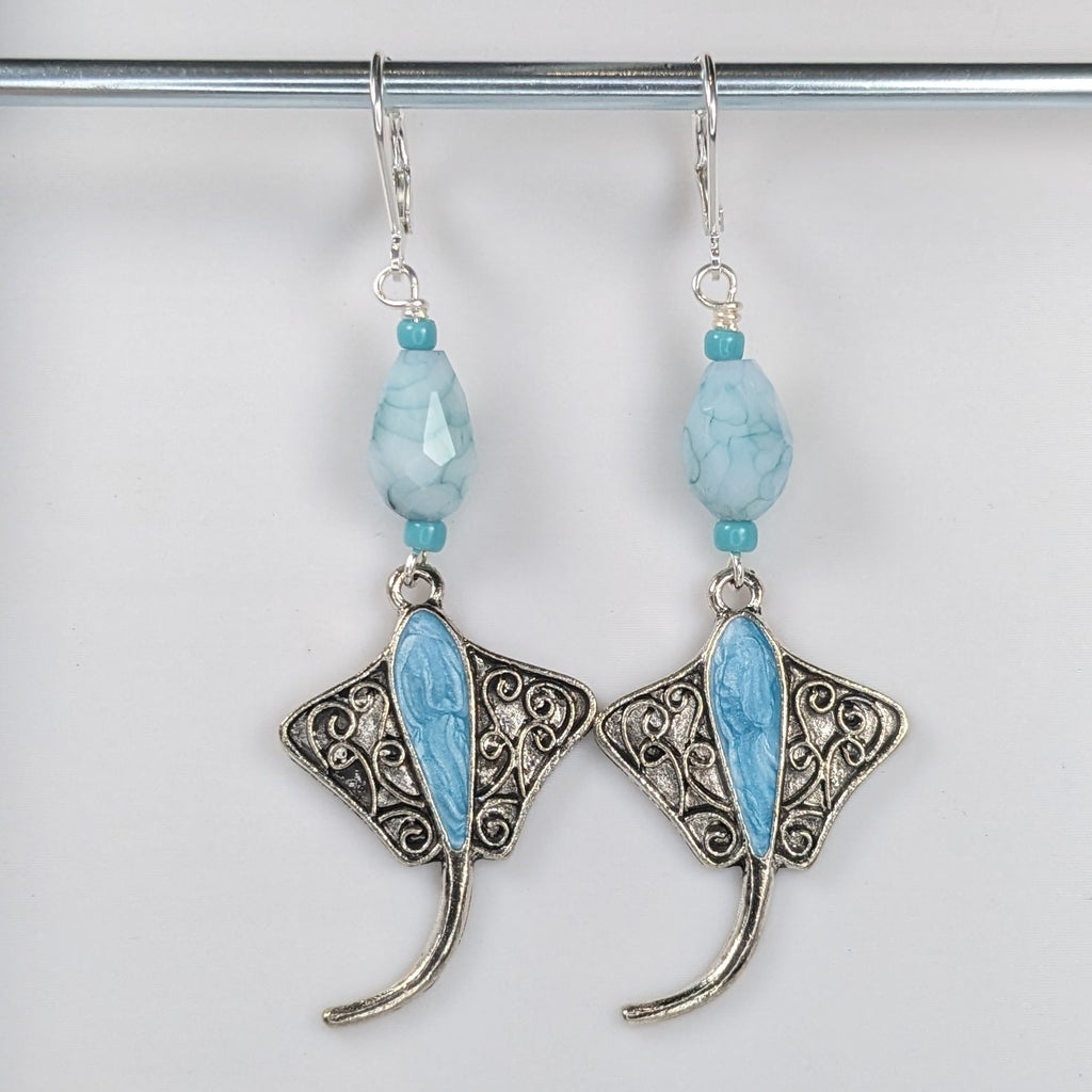 Faux Turquoise Manta Ray Earrings & Stitch Markers