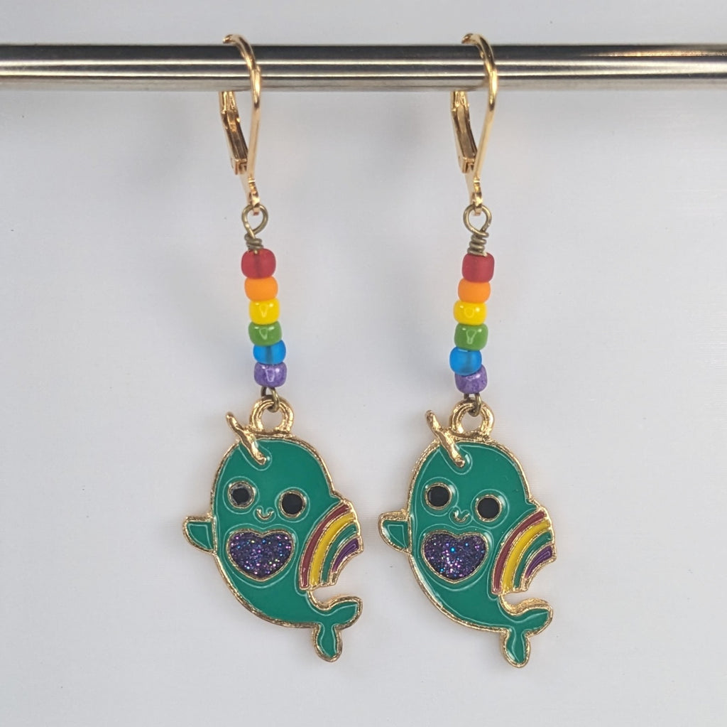Rainbow Enamel Narwhal Earrings