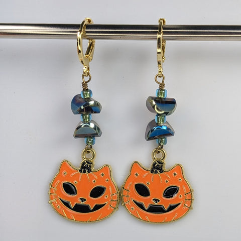 Cat o' Lantern Earrings & Stitch Markers