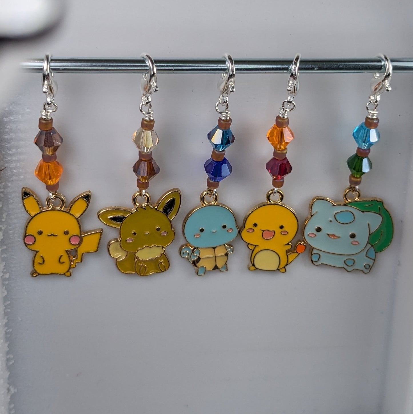 Enamel Pocket Monsters Stitch Markers & Earrings