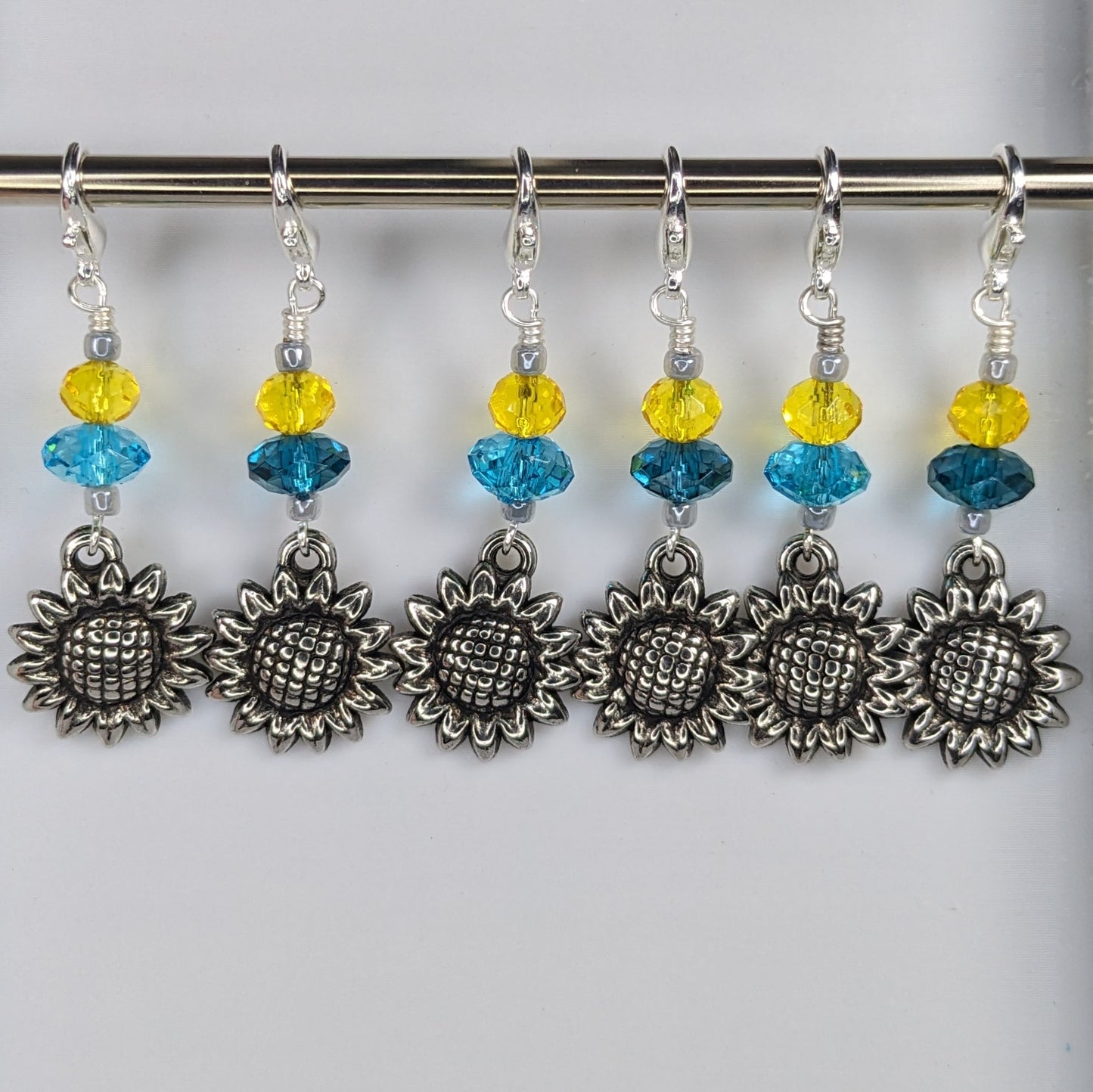 Silver Sunflower Stitch Markers & Earrings