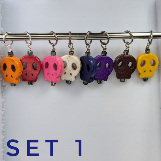 Colorful Stone Skull Stitch Marker Set