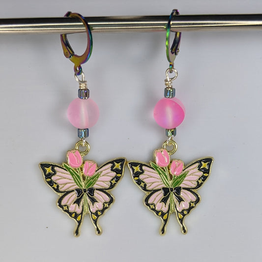 Butterflies with Tulips Earrings & Stitch Markers