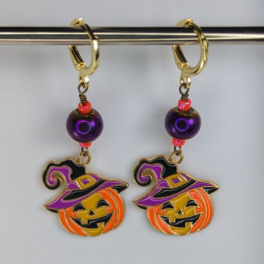Pumpkin Witch Earrings & Stitch Markers