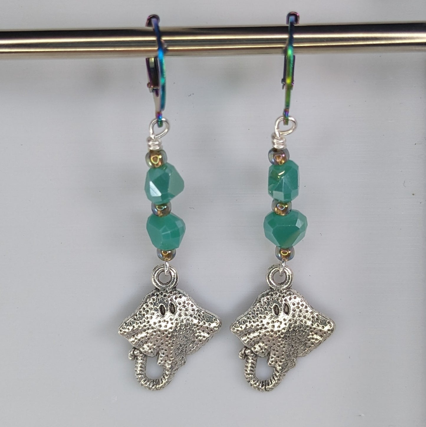 Friendly Silver Stingrays Earrings & Stitch Markers