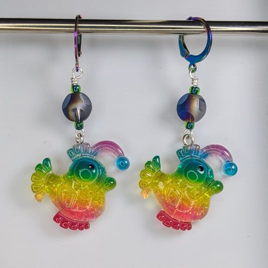 Rainbow Angler Fish Earrings & Stitch Markers