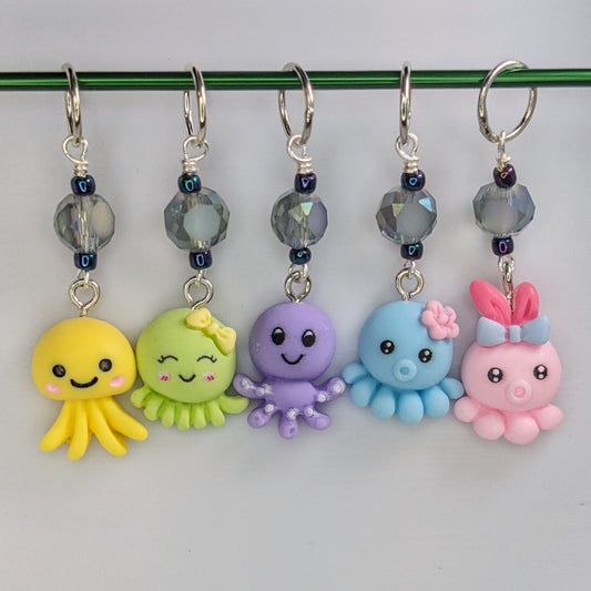 Puffy Cephalopod Stitch Markers & Earrings