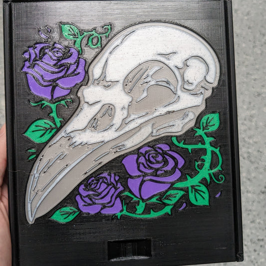 3D printed Notions Box--Raven Skull and Roses