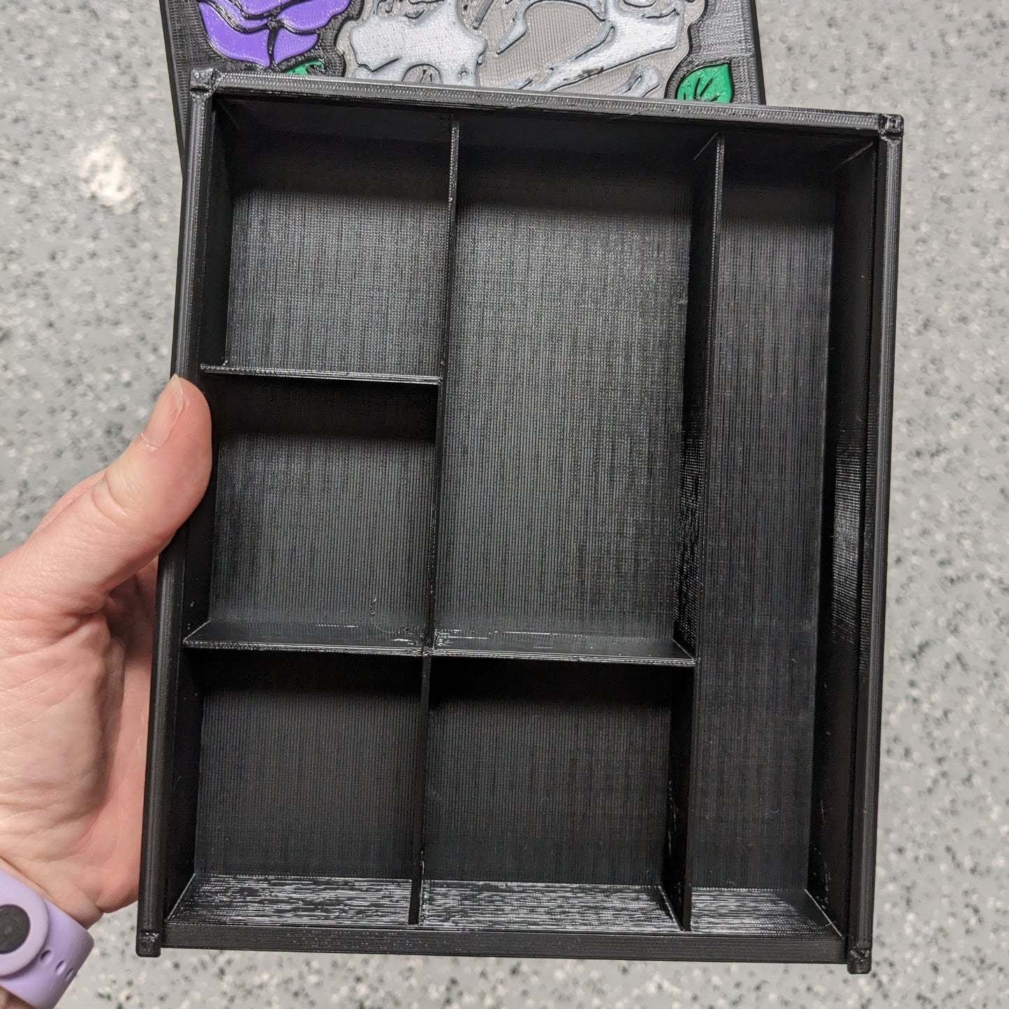 3D printed Notions Box--Raven Skull and Roses