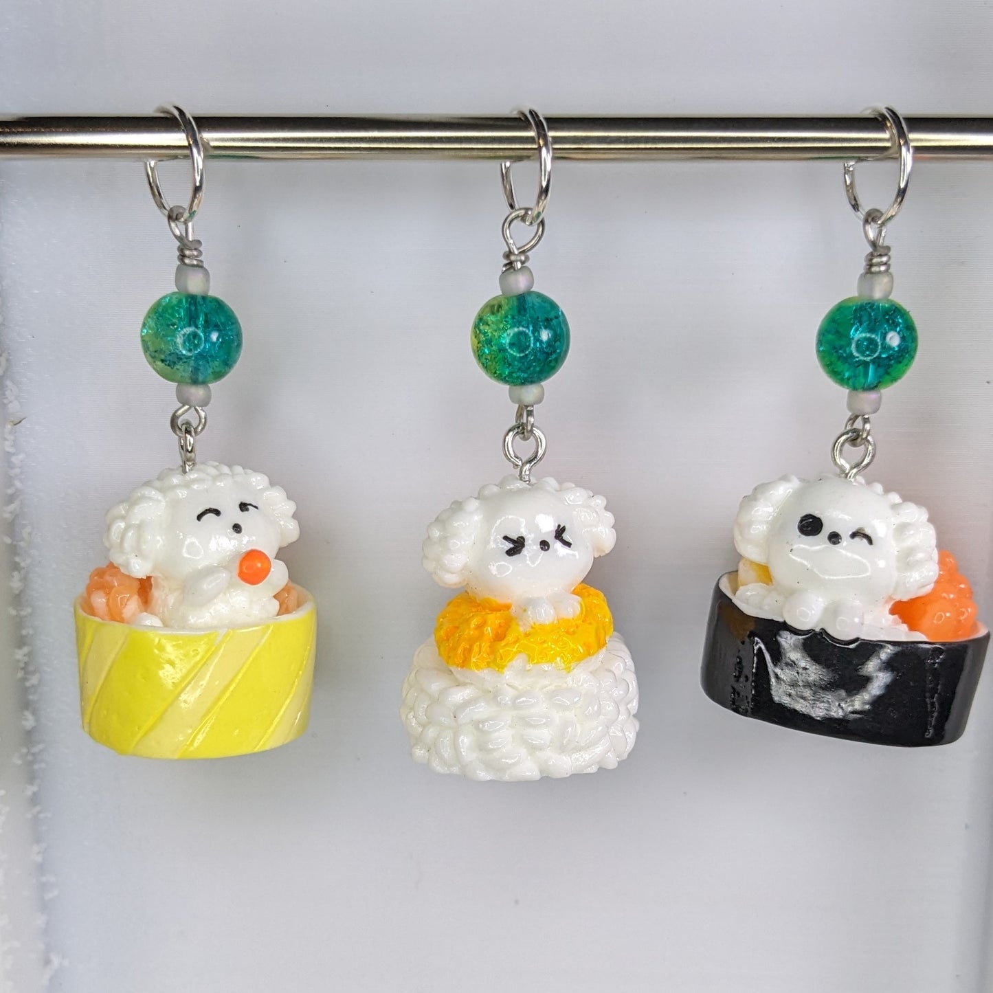 Resin Sushi Pups Earrings & Stitch Markers