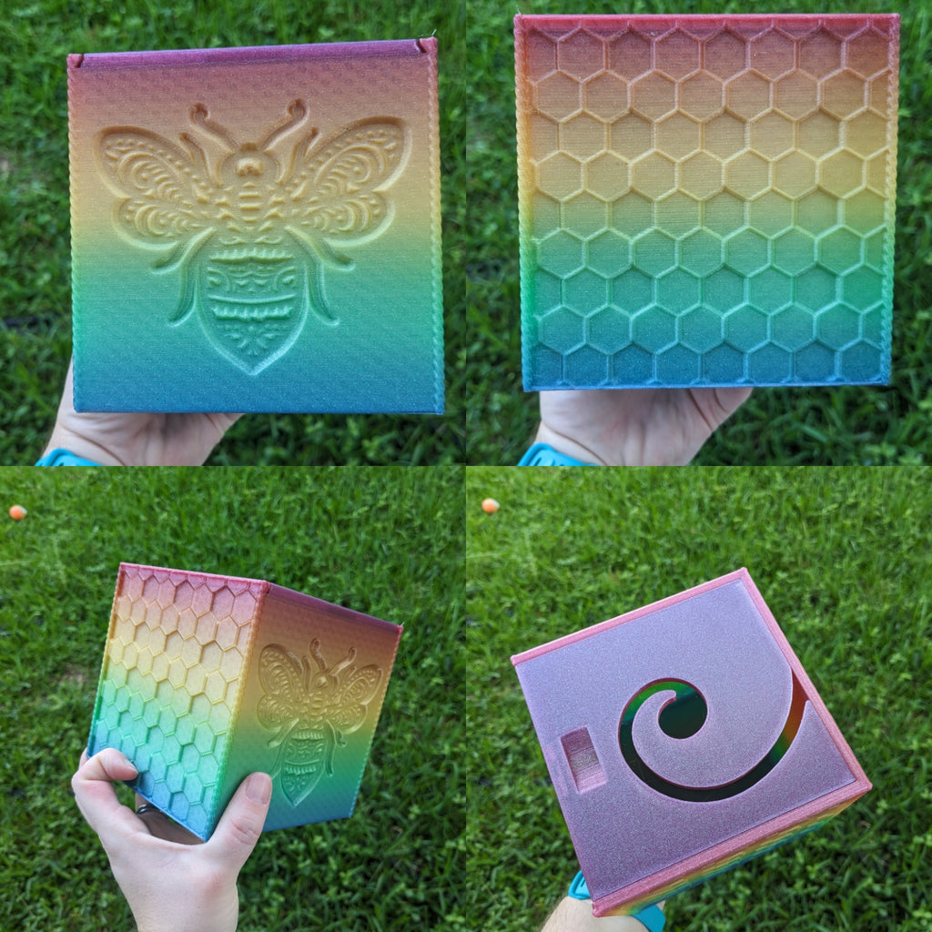 3D printed Yarn Box--Bumblebee + Honeycomb