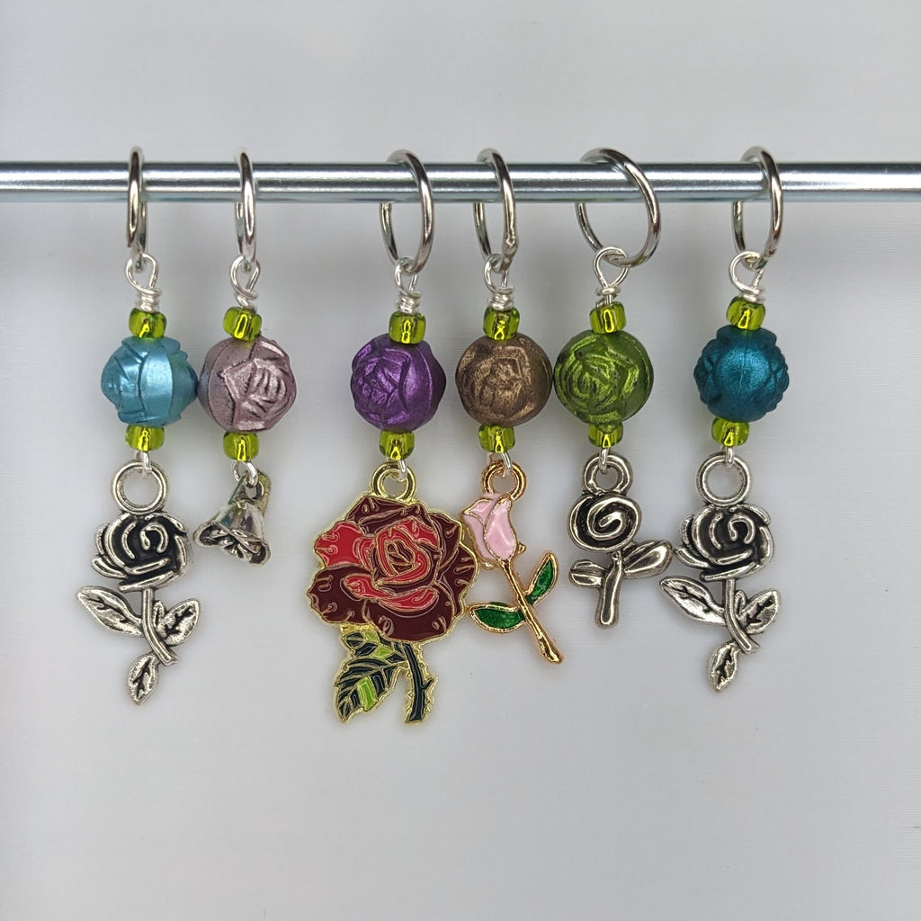 Stop and smell the Roses Earrings & Stitch Markers