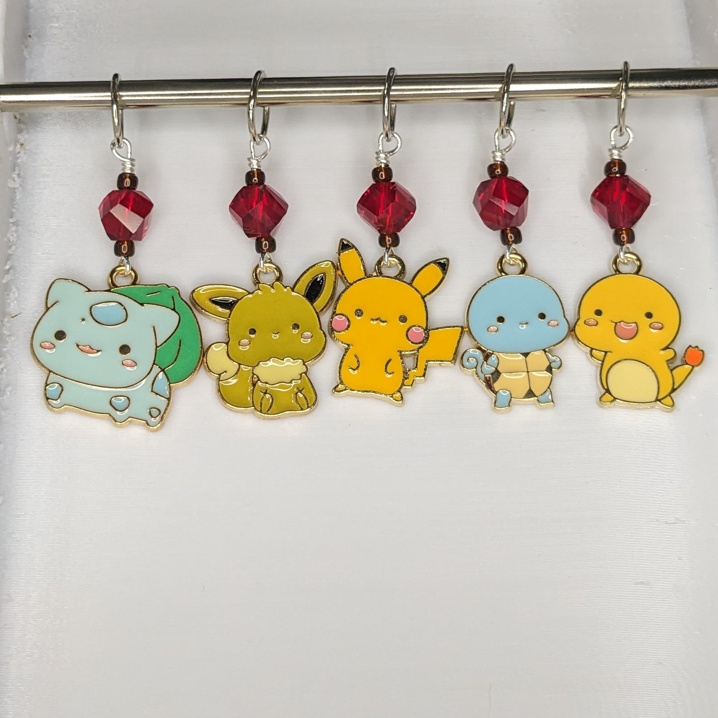 Enamel Pocket Monsters Stitch Markers & Earrings