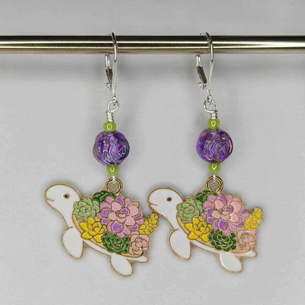 Enamel Floral Turtle Earrings & Stitch Markers