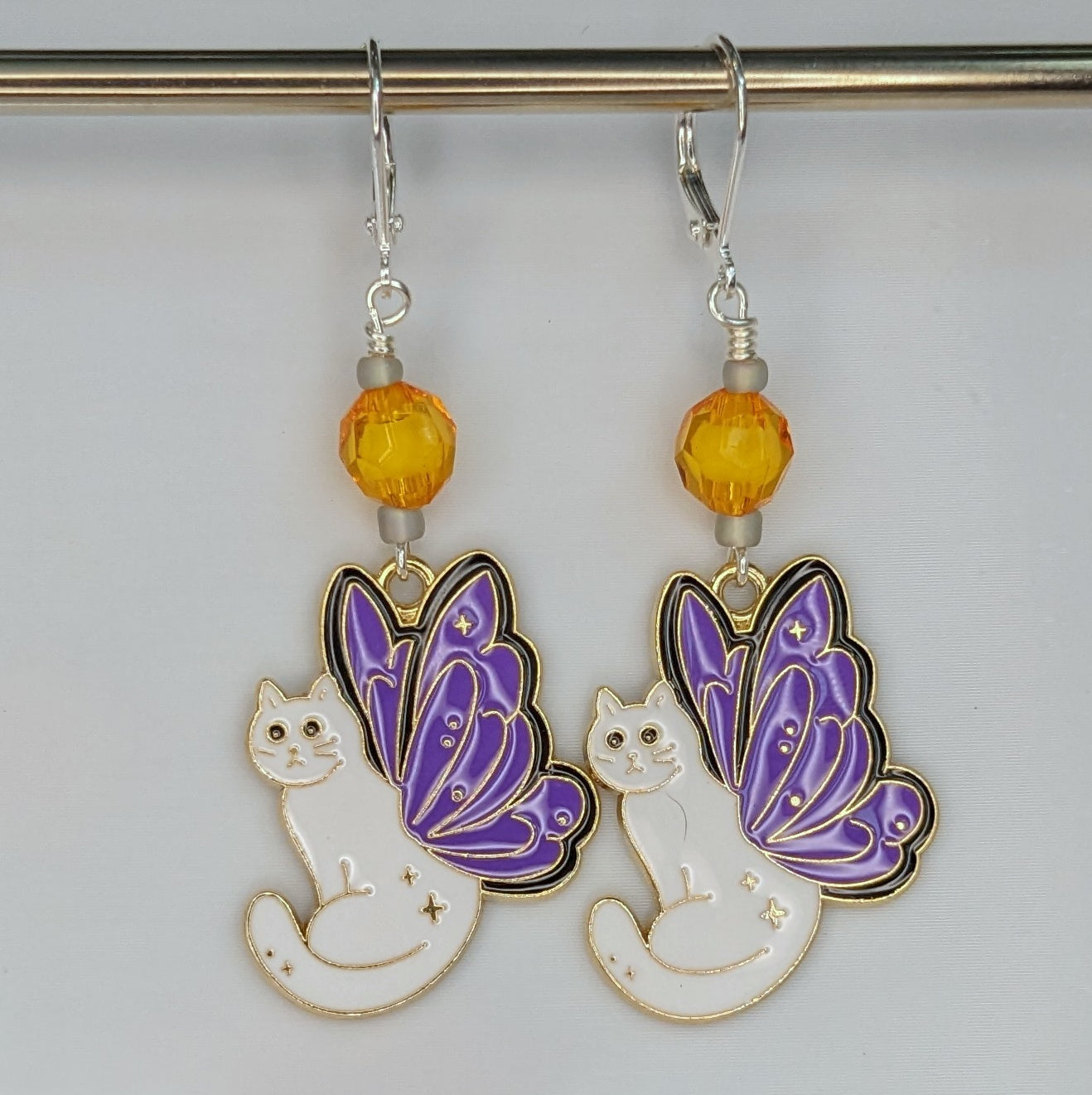 Enamel Butterfly Cats Earrings & Stitch Markers