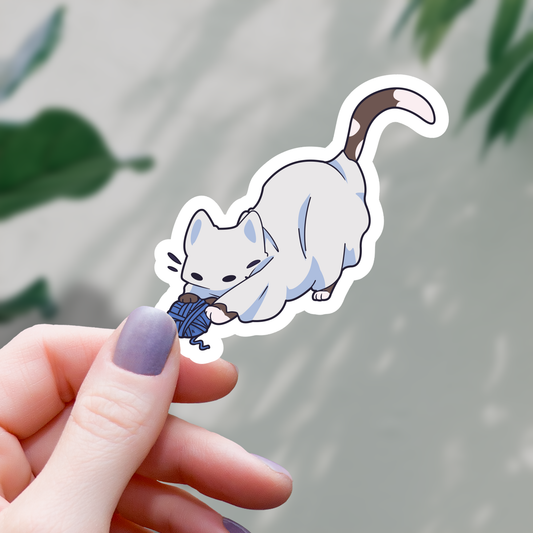 Mimic Gaming Co - Spooky Ghost Cat With Yarn Sticker - 3"