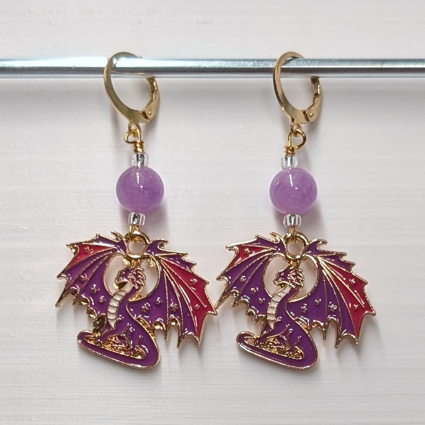 Colorful Enamel Dragons Earrings & Stitch Markers
