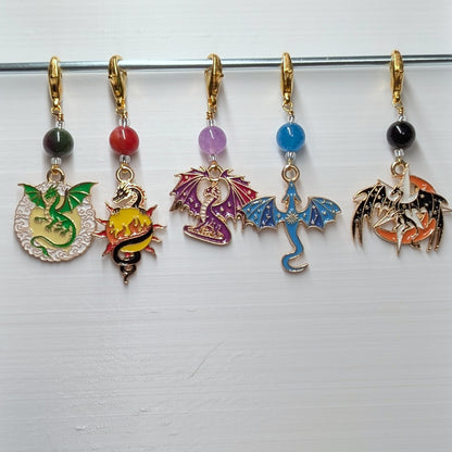 Colorful Enamel Dragons Earrings & Stitch Markers