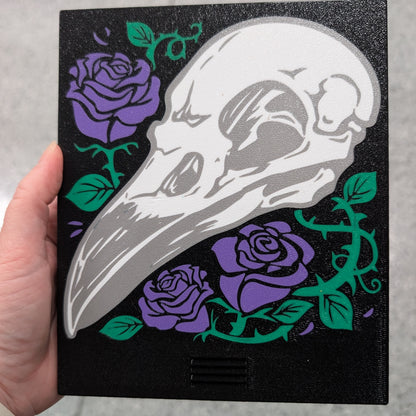 3D printed Notions Box--Raven Skull and Roses
