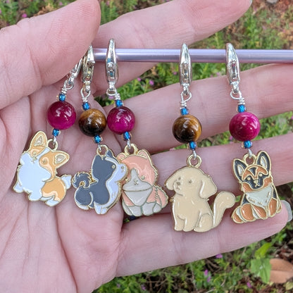 Chibi Dogs Stitch Markers & Earrings