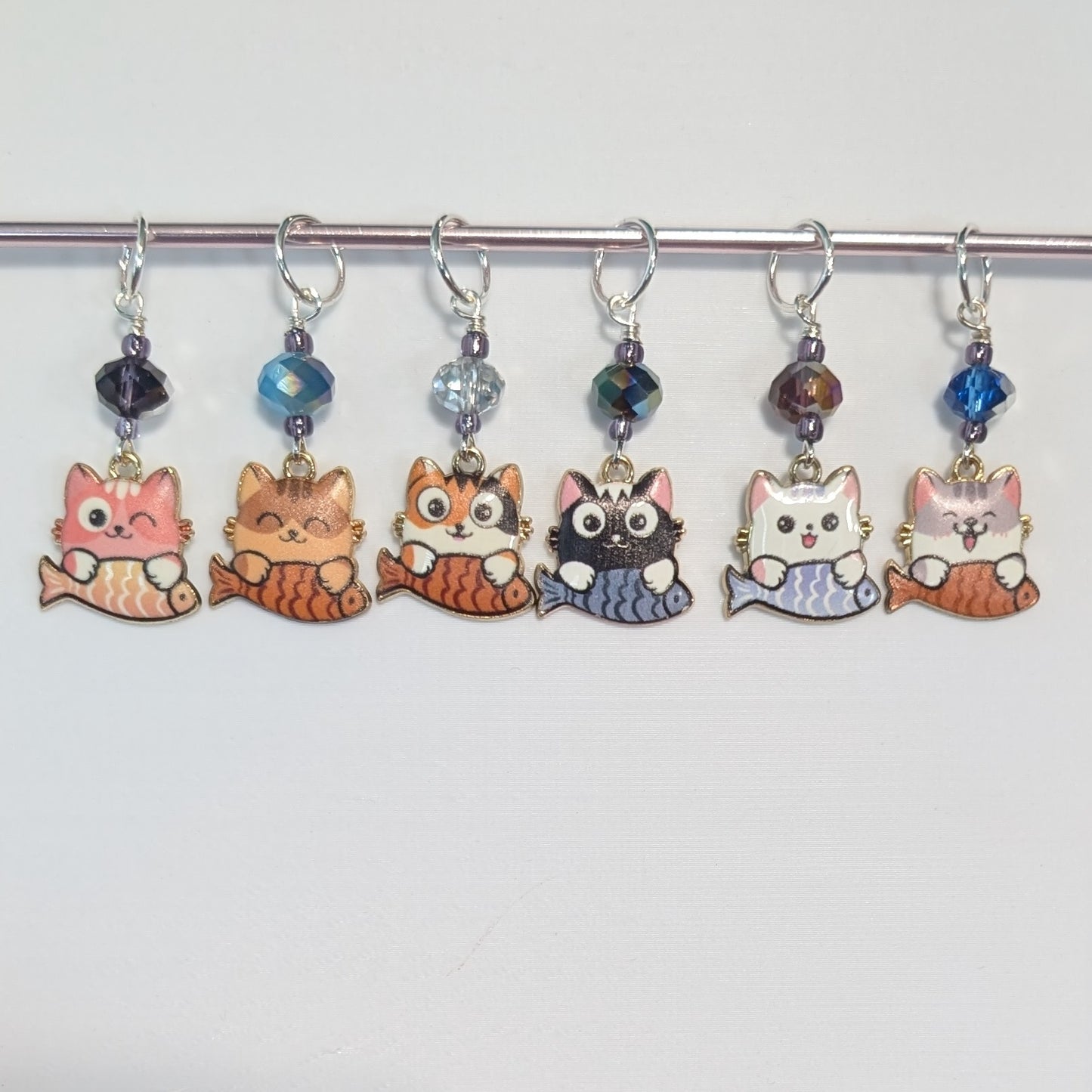Fishy Cat Treats Stitch Markers and Earrings