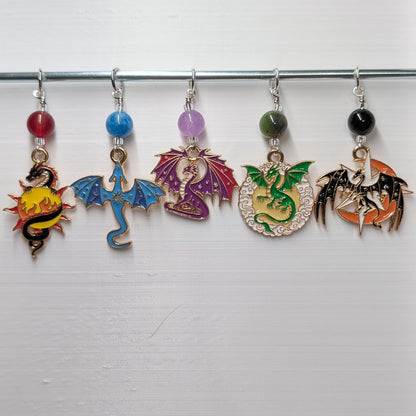 Colorful Enamel Dragons Earrings & Stitch Markers