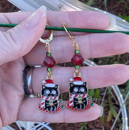 Black Cat Christmas Earrings and Markers