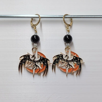 Colorful Enamel Dragons Earrings & Stitch Markers