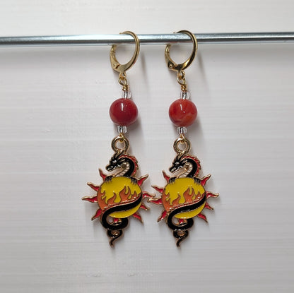 Colorful Enamel Dragons Earrings & Stitch Markers