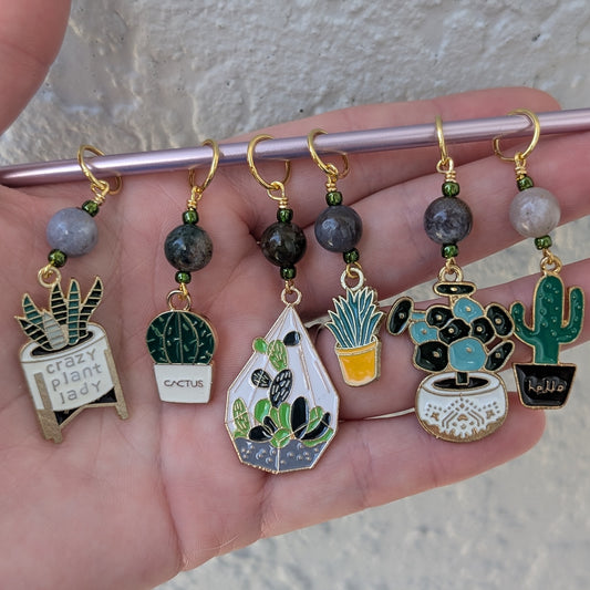 House Plant Lover Enamel Stitch Markers & Earrings