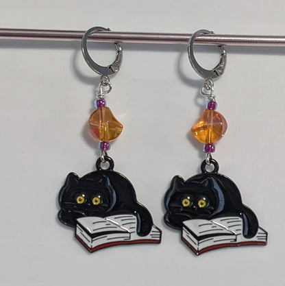 Book Cats Stitch Markers & Earrings