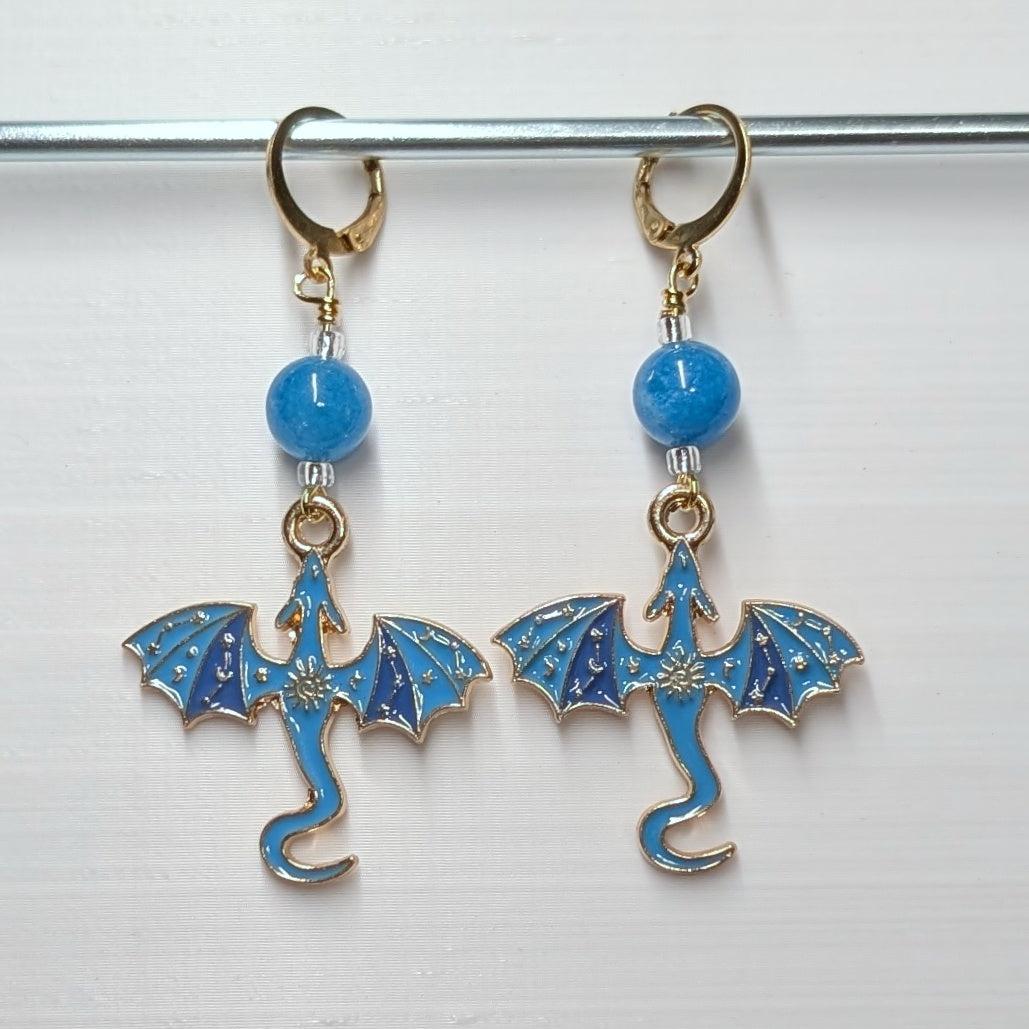 Colorful Enamel Dragons Earrings & Stitch Markers