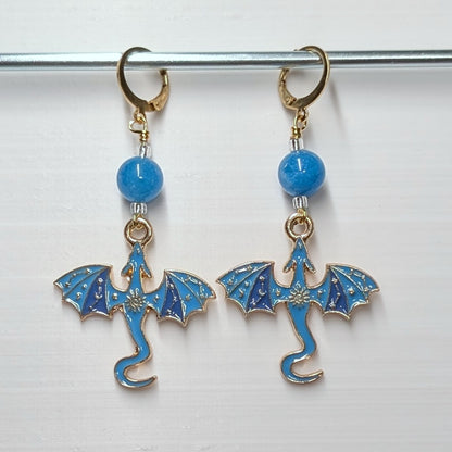 Colorful Enamel Dragons Earrings & Stitch Markers
