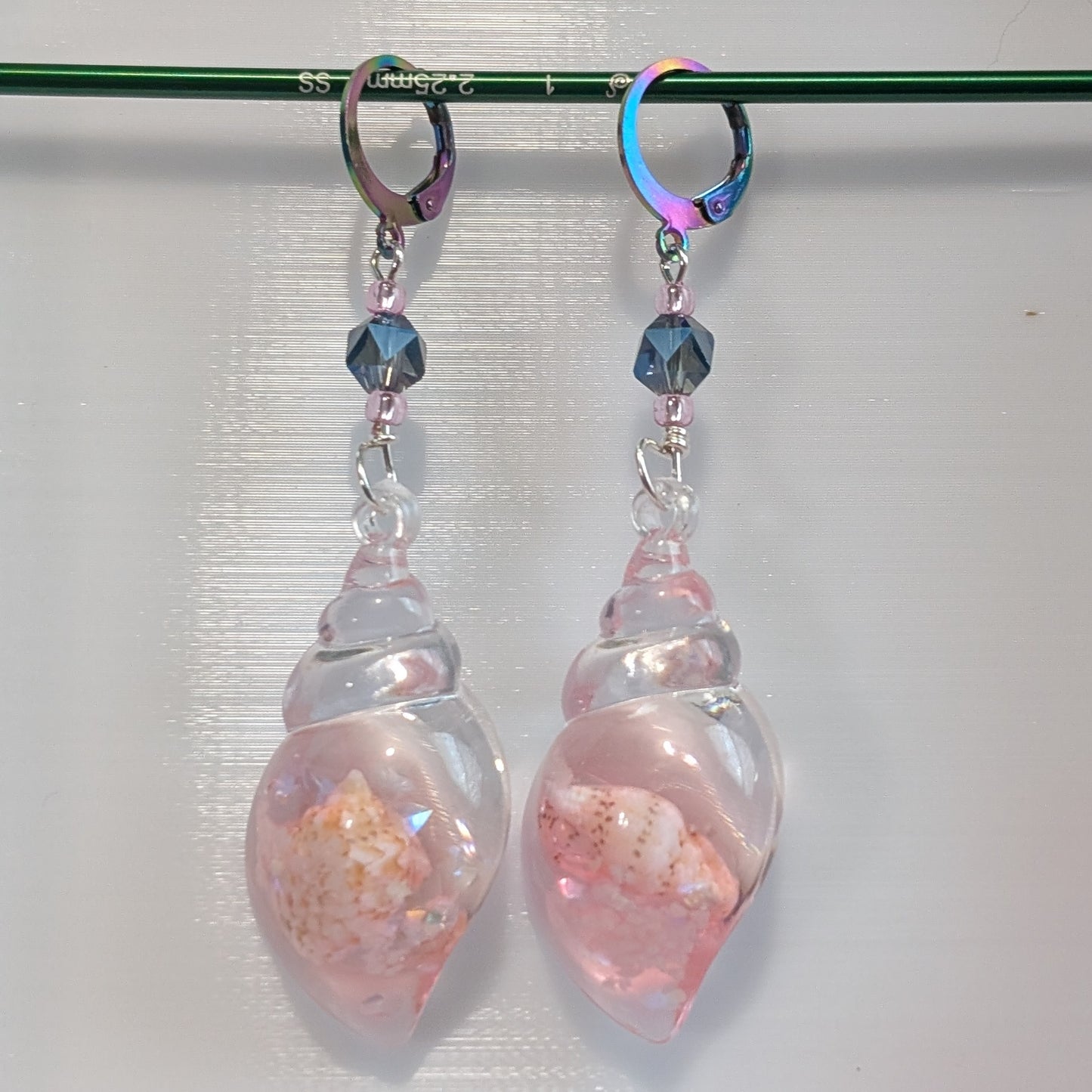 Resin Nested Seashells Glow in the Dark Stitch Markers & Earrings