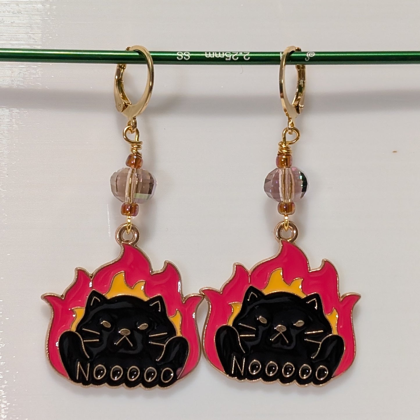 Angry Kitty Earrings & Stitch Markers