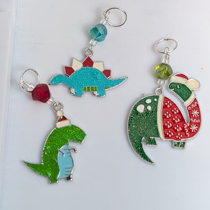 Holiday Dinosaur Earrings & Stitch Markers