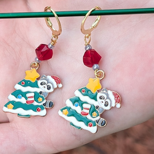 Trash Panda Christmas Earrings & Stitch Markers