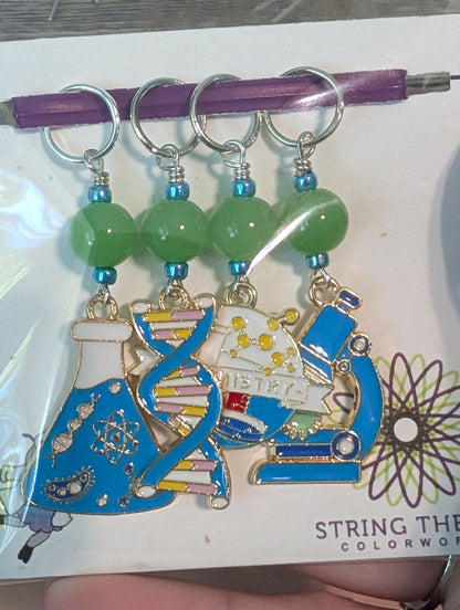 Science! Enamel Stitch Markers and Earrings