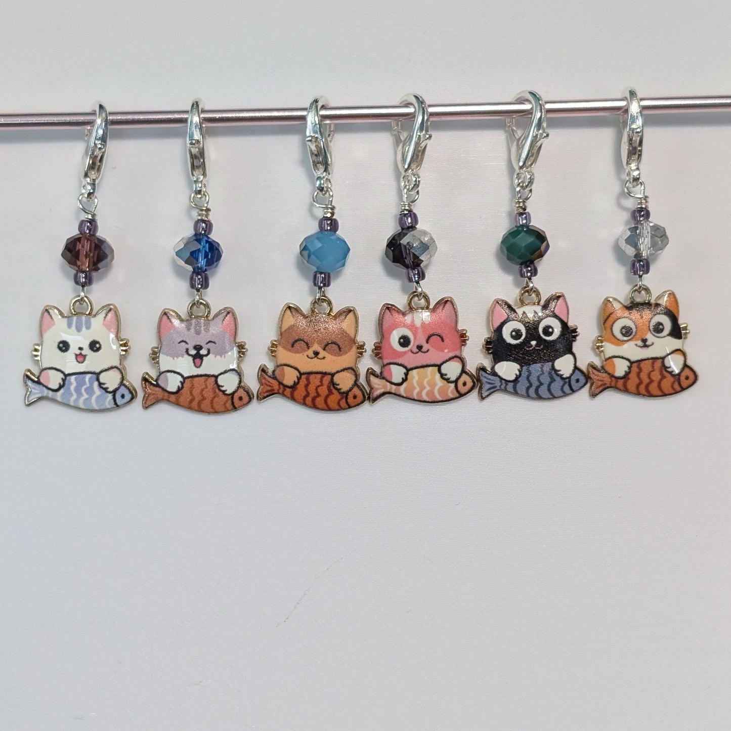 Fishy Cat Treats Stitch Markers and Earrings