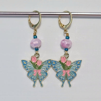 Butterflies with Tulips Earrings & Stitch Markers