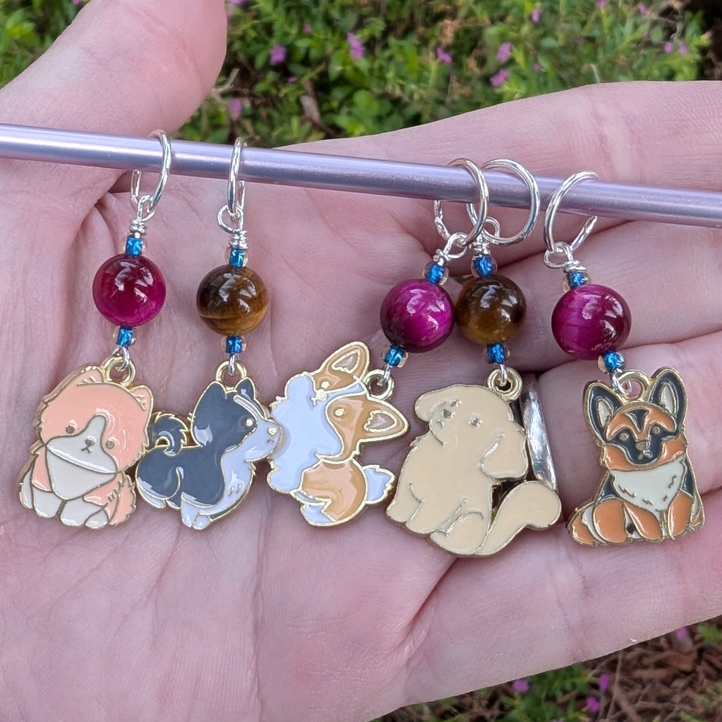 Chibi Dogs Stitch Markers & Earrings