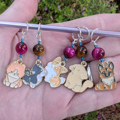 Chibi Dogs Stitch Markers & Earrings