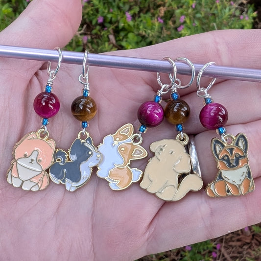 Chibi Dogs Stitch Markers & Earrings
