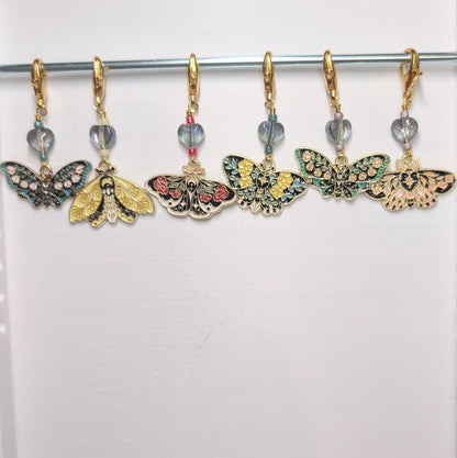 Floral Moths Stitch Markers and Earrings