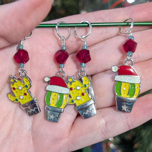 Christmas Cactus Earrings & Stitch Markers