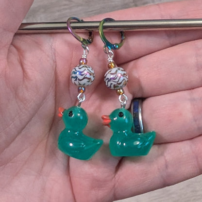 Resin Rubber Duckie Stitch Markers & Earrings
