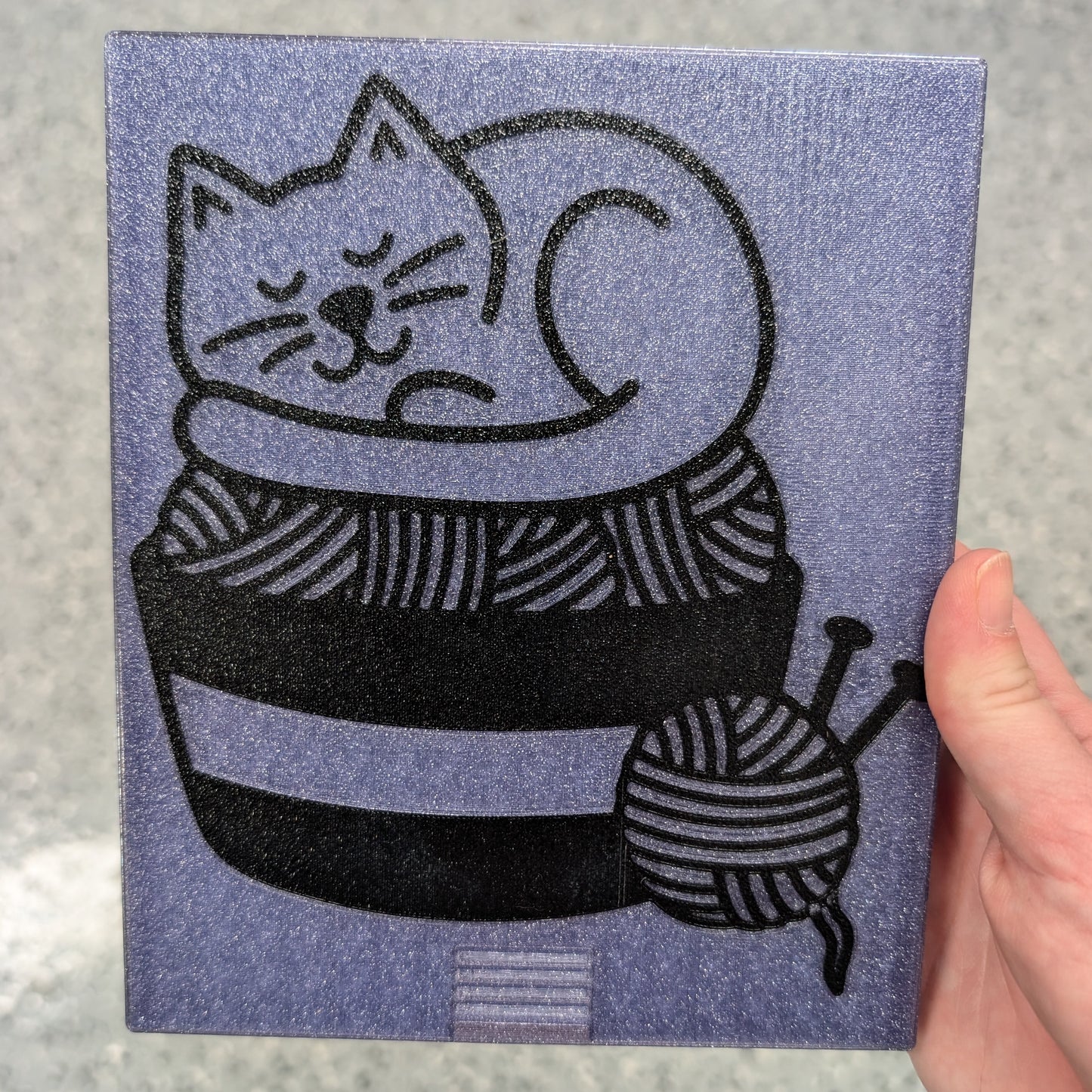 3D printed Notions Box--Sleepy Cat in Yarn