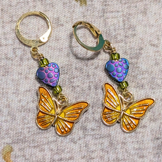 Gradient Enamel Butterfly Earrings & Stitch Markers
