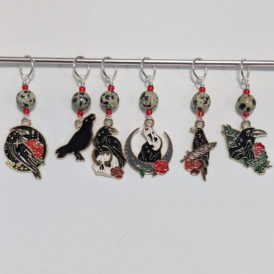 Quoth the Raven Earrings & Stitch Markers