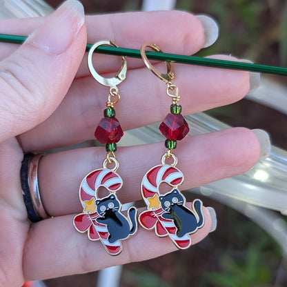 Black Cat Christmas Earrings and Markers